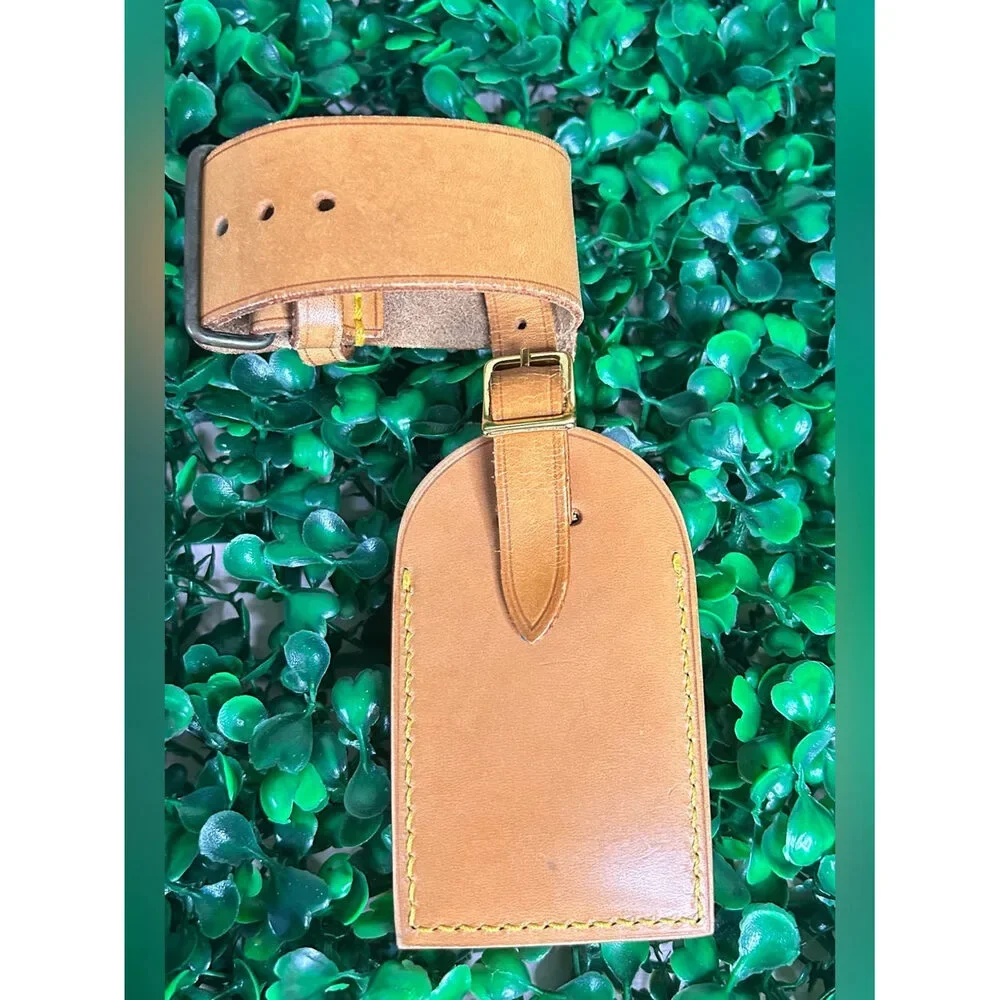 Authentic Louis Vuitton Vachetta Luggage Tag, Name Tag Strap & Handle Keeper Set